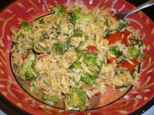 fried rice with broccoli, peppers, and cashews