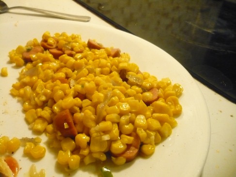 skillet corn with veggie dog