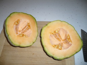 cantaloupe sliced in two