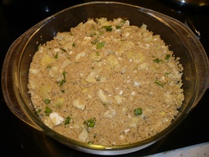 Couscous mixture in casserole dish