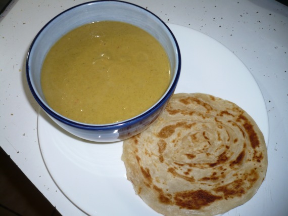 Bean and broccoli soup with side of paratha