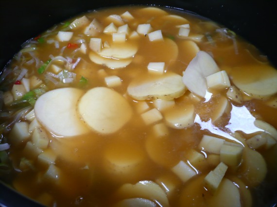 Potato leek soup cooking